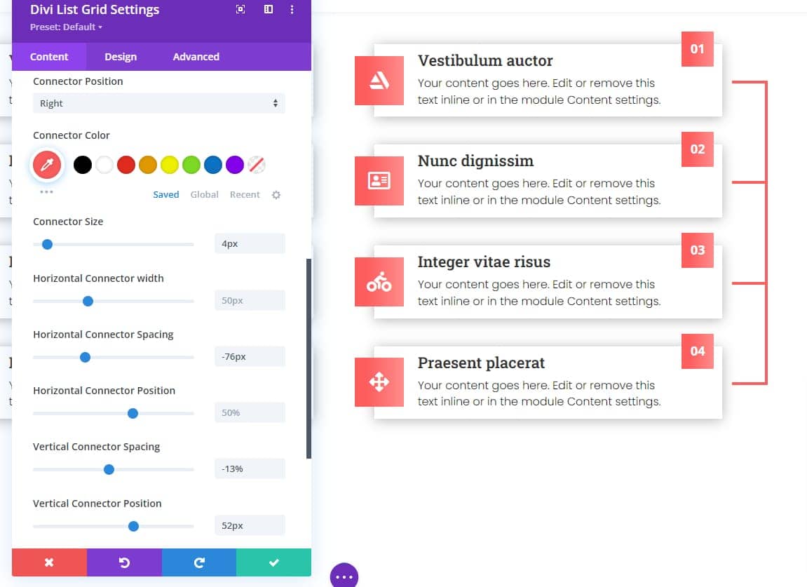 Divi List Grid Right connector